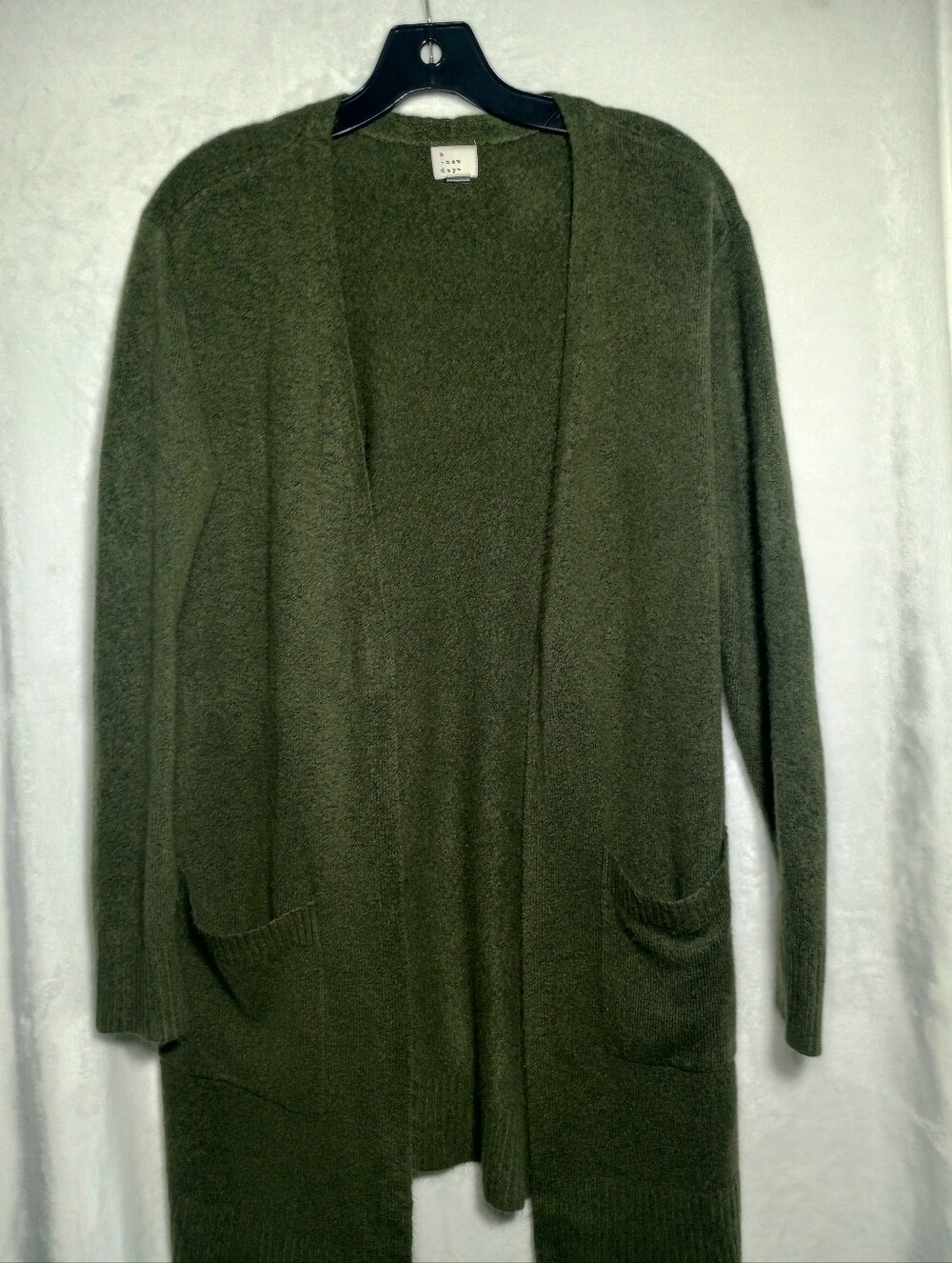 Hunter Green Solid Knit Earthy Boho Open Front Lagenlook Cardigan With Pockets